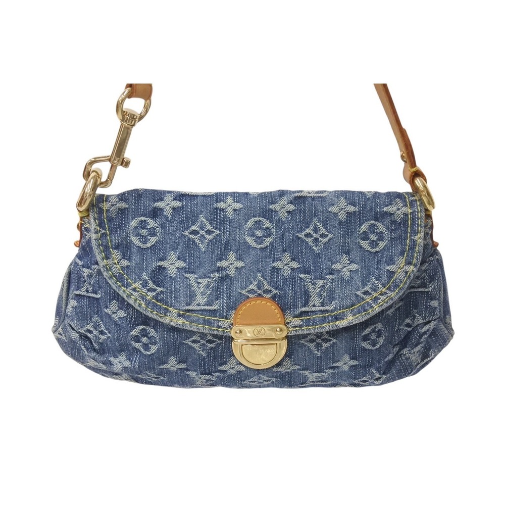 Louis Vuitton Blue Pleaty Denim Handbag Leather Monogram